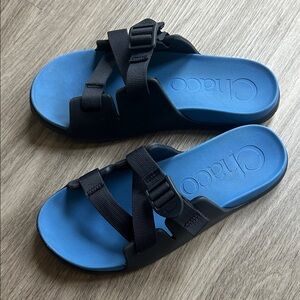 Chaco Black and Blue Slide Sandals